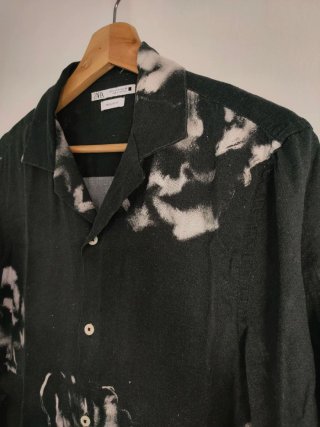 Camisa Zara Estampada Negra Talla M lino y viscosa