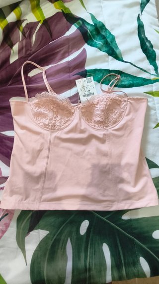 Top Corsetero Zara Talla L Encaje Rosa