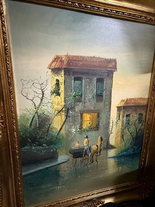 Gran cuadro al óleo con marco dorado Firmado