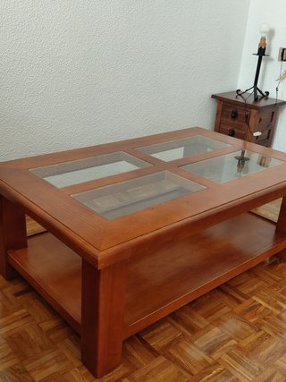 Mesa centro madera cristal y balda