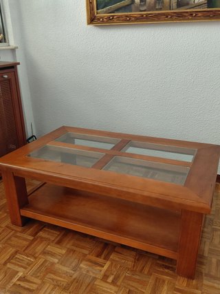 Mesa centro madera cristal y balda