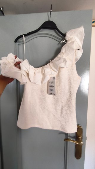 Top Zara Volantes Blanco Talla M