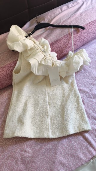 Top Zara Volantes Blanco Talla M