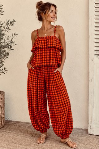 Conjunto Vichy Naranja Talla Única