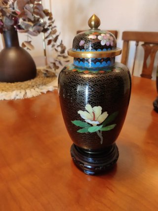 2 Jarrones Chinos Cloisonné Negros