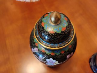 2 Jarrones Chinos Cloisonné Negros