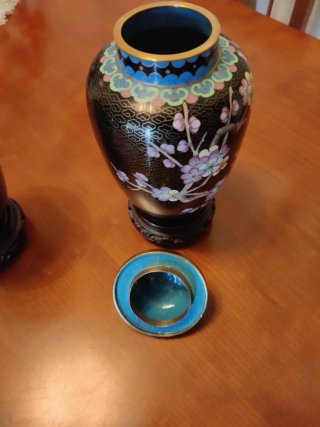 2 Jarrones Chinos Cloisonné Negros