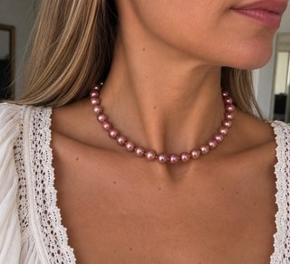 Gargantilla perlas rosa nacarado broche dorado