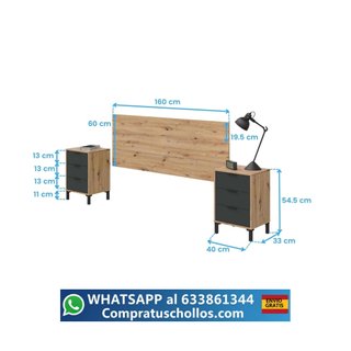 Cabecero para Camas 135/150cm + 2 Mesitas de Noche