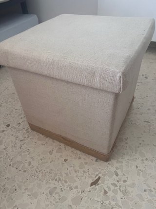 Puff de almacenaje beige tela y yute