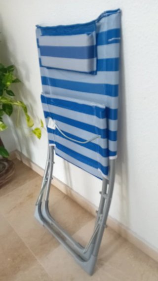 Silla Tumbona Playa Plegable Azul y Blanca