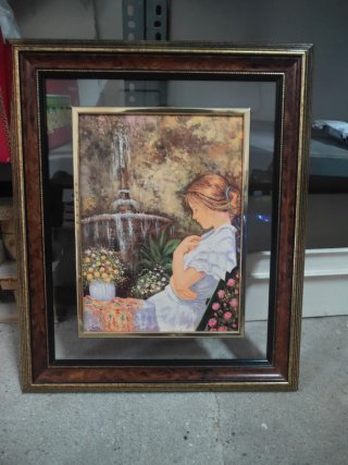 Cuadro Pintura Niña Fuente Flores de j.beltran
