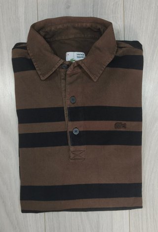 Polo Lacoste Rayas Marrón y Negro Talla L