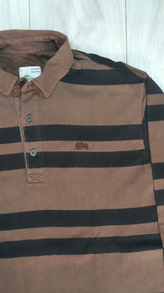 Polo Lacoste Rayas Marrón y Negro Talla L
