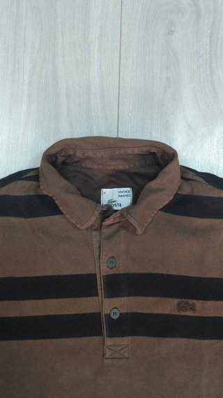 Polo Lacoste Rayas Marrón y Negro Talla L