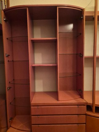 Mueble de salón modular madera y cristal