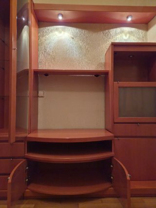 Mueble de salón modular madera y cristal
