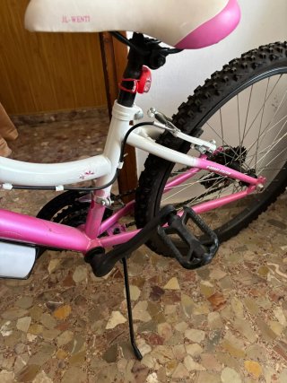 Bicicleta infantil rosa y blanca