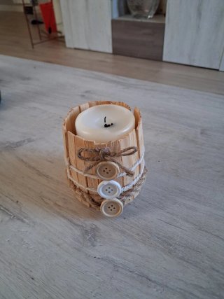 Portavelas artesanal madera y yute