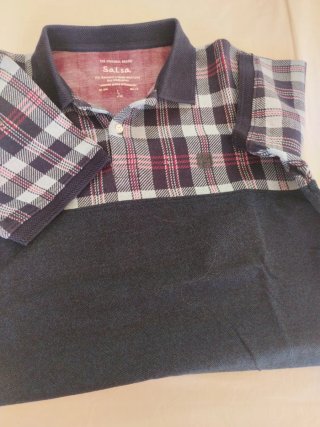 Polo Caballero Salsa Talla L Cuadros y Marino