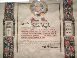 Certificado Bendición Apostólica 1950 Papa Pio XII