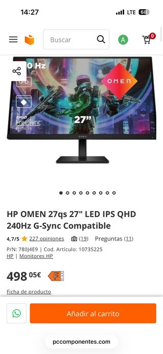 Monitor HP Omen 27 QHD 240Hz IPS LED