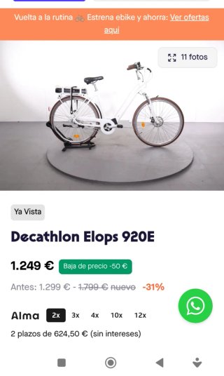 Bicicleta Eléctrica Elops 920 Batteria Ottima solo