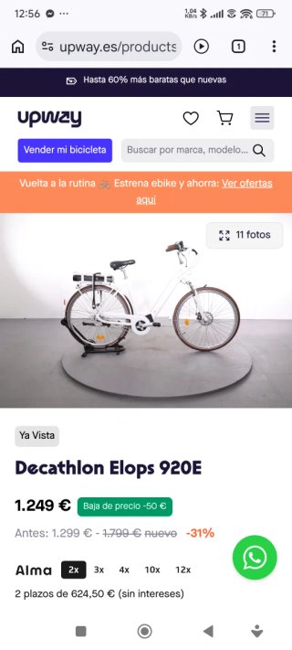 Bicicleta Eléctrica Elops 920 Batteria Ottima solo