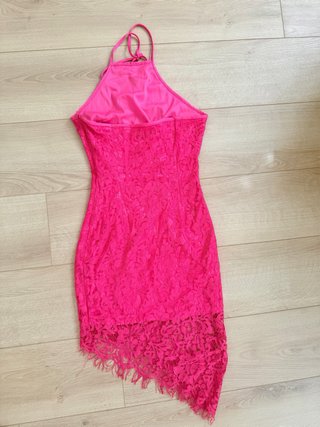 Vestido Fucsia Encaje Halter Talla M