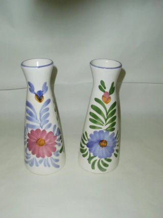 2 Jarrones Cerámica Decorados Flores