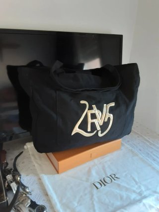 Bolso Tote Lona Negra Roberto Verino Logo Dorado