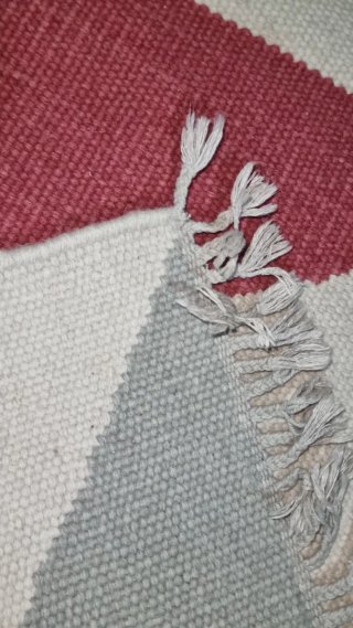 Tappeto Kilim lana grigio e rosso