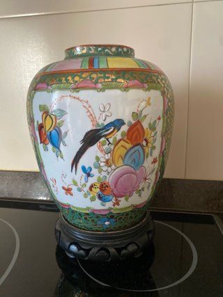 Jarrón antiguo porcelana decorado aves