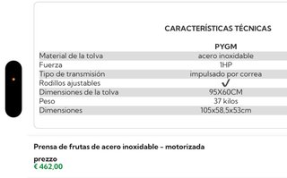 Prensa de uvas de acero inoxidable - motorizada.