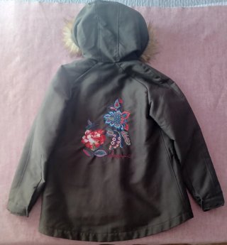 Abrigo Desigual Talla M Verde Bordado Flores