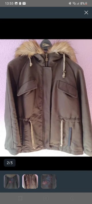 Abrigo Desigual Talla M Verde Bordado Flores