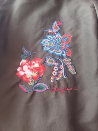 Abrigo Desigual Talla M Verde Bordado Flores