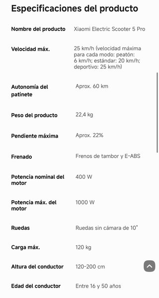 Patinete Eléctrico Xiaomi 5 Pro