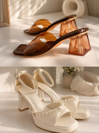 Tacones marrones con transparente y blancos