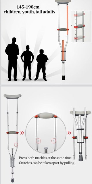 Muletas axilares para adultos, plegables aluminio