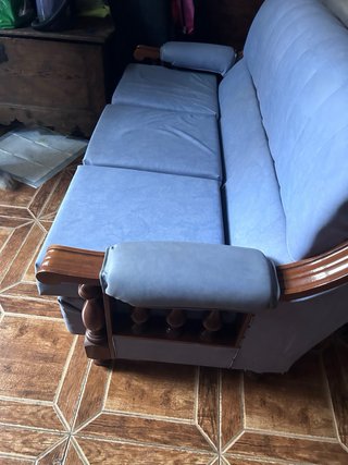 Sofá Vintage Piel Sintética y Madera