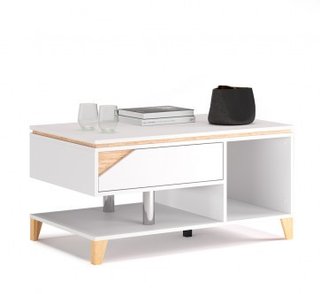 Mesa de centro moderna blanca y madera