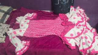 Vestido Flamenca Lunares Rosa y Blanco