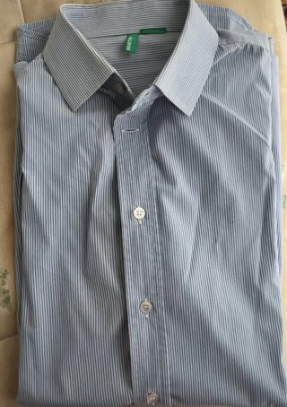Camisa Benetton Rayas Azul y Blanco