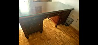 Escritorio antiguo madera y cristal