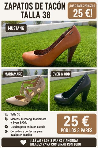3 Pares Zapatos Tacón Talla 38