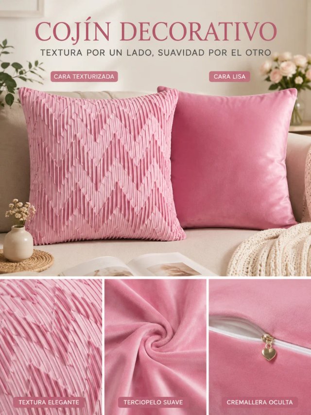 Pack 2 fundas cojín 50x50cm rosa terciopelo