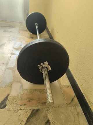 Barra de pesas con 2 discos 10kg y seguros