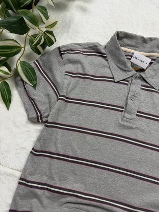 Vintage Grey Striped Polo Shirt Short Sleeve