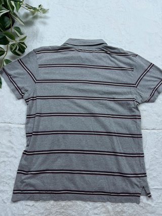Vintage Grey Striped Polo Shirt Short Sleeve